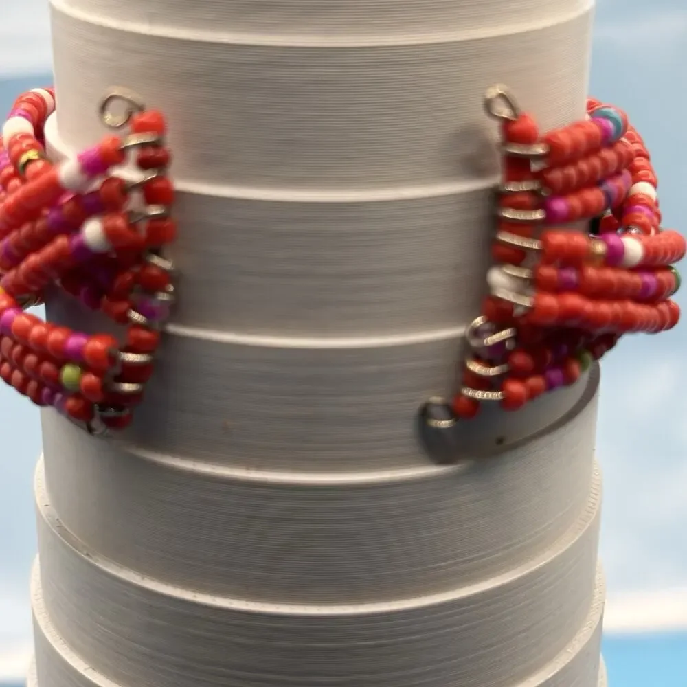 Red Multicolored Multi Strand Beaded Coil Bracelet Cuff‎ Bangle 6